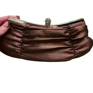 Vintage Brown Satin Clutch with Rhinestone Clasp Formal Bag
